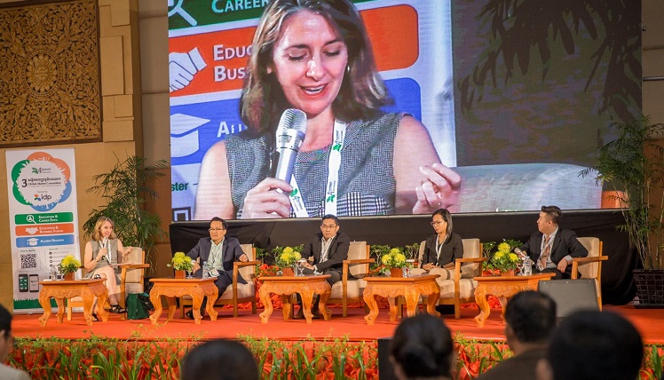 Katie moderating Women in Business Cambodia panel September 2017